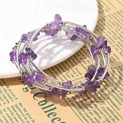 Natürliche Amethyst-Chip-Warp-Armbänder&nbsp;X-BJEW-JB01517-02