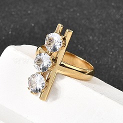 Anelli aperti con polsino in acciaio inossidabile 304 con micro pavé di zirconi cubici per donna&nbsp;RJEW-K258-12B-G