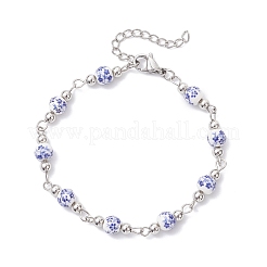 Braccialetti a catena con perline in ceramica e porcellana stampate a fiori rotondi per donna&nbsp;BJEW-JB12684-02