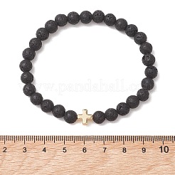 Bracelets extensibles à perles rondes en pierre de lave naturelle&nbsp;BJEW-JB13512