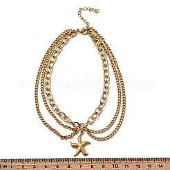 Sommerstrand 304 Edelstahl Seestern Charm 3 Schicht Fußkettchen für Frauen&nbsp;AJEW-F069-01G