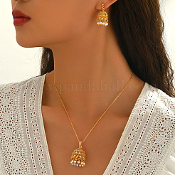 Sets aus Ohrsteckern und Anhängern im Ethno-Stil aus Messing mit Zirkonia und Imitationsperlen für Damen&nbsp;SA8520