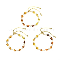 Verstellbare Armbänder mit Schiebeverschluss aus natürlichen Süßwasserzuchtperlen und Bernstein für Damen&nbsp;BJEW-JB13608