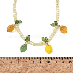 Colliers en perles de verre ornés d'un pendentif en forme de citron avec feuille acrylique&nbsp;NJEW-JN06426