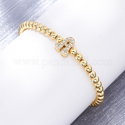Bracciali elastici in ottone con perline rotonde&nbsp;BJEW-A034-05G