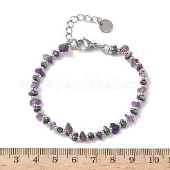 Pulsera de cuentas de amatista natural y hematita sintética no magnética para mujer&nbsp;BJEW-Z148-02P-08