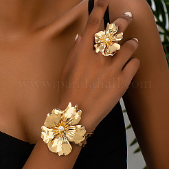 Ensembles de bracelets manchettes et de bagues manchettes en alliage de fleurs pour femmes&nbsp;FS-WGC4226-01