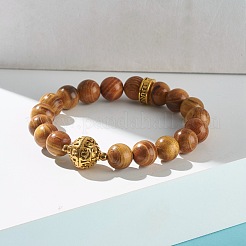 Bracelet extensible en perles rondes en bois naturel&nbsp;BJEW-JB07130