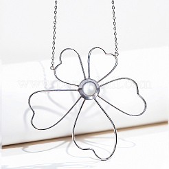 Eleganti collane con ciondolo a forma di fiore cavo in acciaio inossidabile e perle sintetiche per donna&nbsp;TN2016-2