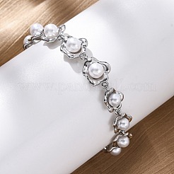 Bracciali a maglie in ottone con fiori&nbsp;BJEW-G740-01P