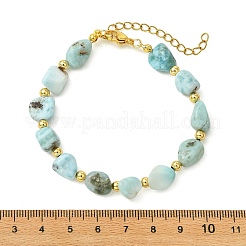 Braccialetti di perline di larimar naturale grezzo con perline rotonde in ottone&nbsp;BJEW-JB14415