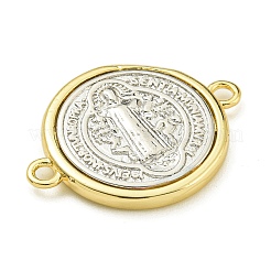 Dijes de conector de medalla de San Benito de latón chapado en rack&nbsp;KK-Z067-08G-02