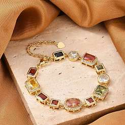 Messing-Armbänder mit Mikropflaster und klaren Zirkonia für Damen&nbsp;BJEW-M047-04G