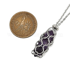 3 stücke 3 arten natürliche rose quarz & grün aventurin & amethyst macrame beutel facettierte kugel anhänger halsketten&nbsp;NJEW-JN05090