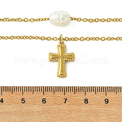Doppelreihige Halskette mit Anhänger aus Naturperlen und Edelstahl 304 für Damen&nbsp;NJEW-JN06211-01