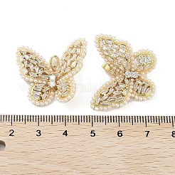Micro pavé di zirconi cubici trasparenti con placcatura in ottone e pendenti con finte perle in plastica&nbsp;KK-G482-03G