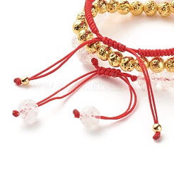 Set aus geflochtenen Perlenarmbändern aus natürlichem Knisterquarz und Lavagestein&nbsp;BJEW-JB07212-04