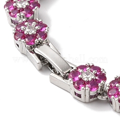Braccialetti da donna con catena a maglie a forma di fiore in ottone placcato con pavé di zirconi cubici&nbsp;BJEW-A018-03P-01