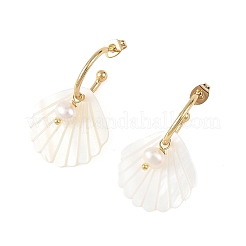 Boucles d'oreilles pendantes en acier inoxydable 304 et coquillage d'eau douce naturelle&nbsp;EJEW-JE07496