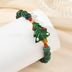 Braccialetti natalizi a forma di albero realizzati a mano con la tecnica del lampworking.&nbsp;BJEW-TA00758