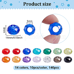 140 Stück europäische Glasperlen in 14 Farben&nbsp;GLAA-PH0004-52