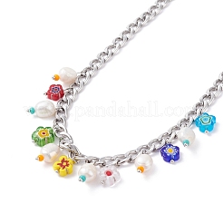 Perle naturelle et millefiori fleur pièce de monnaie perles de verre colliers de charme ensemble pour fille femmes&nbsp;NJEW-TA00014