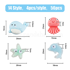 56 Stück 14 Stile Ozean Thema undurchsichtige Harz Cabochons&nbsp;CRES-HY0001-02