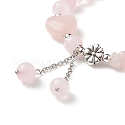Bracelet extensible en perles de quartz rose naturel rond & coeur & chips&nbsp;BJEW-TA00194