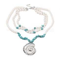 Collares multicapa de perlas de plástico y chips de turquesa sintético teñidos boho&nbsp;NJEW-U006-04A-P