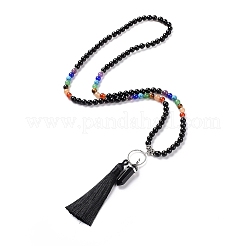 Halskette mit Kugel- und Quastenanhänger aus natürlichem Obsidian und Perlenketten aus gemischten Edelsteinen&nbsp;NJEW-E585-02A
