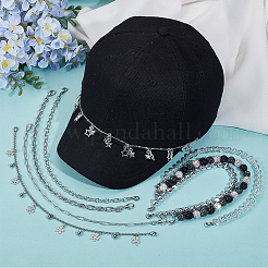 8 pz 8 stili perline acriliche e strass in argilla polimerica e catene per cappellini da baseball in ottone e acciaio inossidabile&nbsp;HJEW-SC0002-45