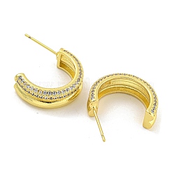 Pendientes de botón con micro pavé de circonita cúbica transparente en forma de C y baño de rejilla para mujer&nbsp;EJEW-G410-52G