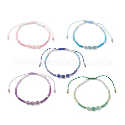 Braccialetti di perline intrecciate con pietre preziose naturali regolabili per le donne&nbsp;BJEW-MZ00286