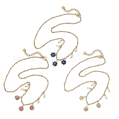 Collier pendentif fleur ronde à facettes en pierre naturelle mélangée&nbsp;NJEW-JN06500
