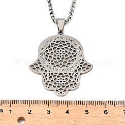 Collane con ciondolo a forma di mano di Hamsa in acciaio inossidabile 201&nbsp;LS-NJEW-M086-01P