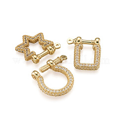 4 Stück 4 Stil Messing Micro Pave klarer Zirkonia D-Ring Anker Schäkel Verschlüsse&nbsp;ZIRC-PJ0001-02