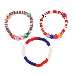 3 Stück 3 Farben handgemachte Polymer Clay Heishi Perlen Stretch-Armbänder für Frauen&nbsp;BJEW-JB12048