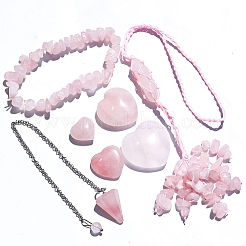 Natürliche rose quarz wünschelrute pendel kegel große anhänger & herz massage stein & armband & anhänger dekoration sets&nbsp;PW-WG73208-01