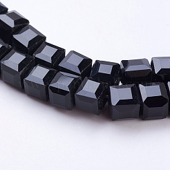 Sfaccettate di vetro nero cubo di fili di perle&nbsp;X-GLAA-R041-6x6mm-20