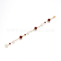 Bracciali con maglie di perle naturali e agata rossa&nbsp;BJEW-N031-02G
