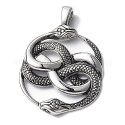 304 Stainless Steel Pendants, Flat Round with Snake, Antique Silver, 43x30x4mm, Hole: 6x4mm