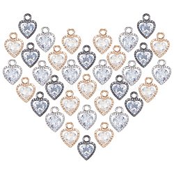 Breloques de cœur en alliage, avec zircons, couleur mixte, 12x8.5x5mm, Trou: 1mm, 120 pcs / boîte