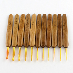 Conjuntos de agujas de ganchillo de aluminio mango de bambú, tamaño mezclado, color mezclado, 130~135x13~15x7~9mm, pin: 1.0~6.0 mm, 11 PC / juegos