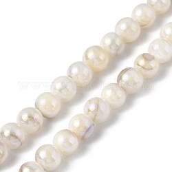 Natural Freshwater Shell Beads Strands, AB Color Plated, Round, Seashell Color, 6.5mm, Hole: 1mm, about 64pcs/strand, 15.35 inch(39cm)