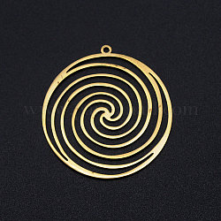 201 Stainless Steel Filigree Charms, Flat Round with Vortex, Golden, 37x35x1mm, Hole: 1.6mm