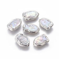 Perle coltivate d'acqua dolce perla naturale, con accessori di ottone, pesce, colore argento placcato, 19~22.5x12~14.5x4~7mm, Foro: 0.7 mm
