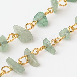 Laiton main puce vert naturel aventurine chaînes de perles, non soudée, or, perles: 5~9x5~10 mm, 1 m / chapelet