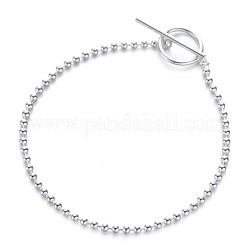 925 pulsera de cadena de bolas de plata esterlina con cierre de palanca grande para mujeres adolescentes, Platino, 7-1/8 pulgada (18 cm)