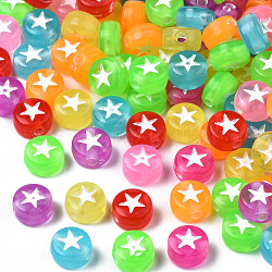 Perles en acrylique transparente, plat rond et étoiles, couleur mixte, 6.5x4mm, Trou: 1.6mm, environ 4150 pcs/500 g