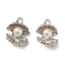 Lega con pendenti in strass, con abs imitazione perla, ciondoli a forma di conchiglia, platino, 15.5x12.5x6.5mm, Foro: 1.6 mm